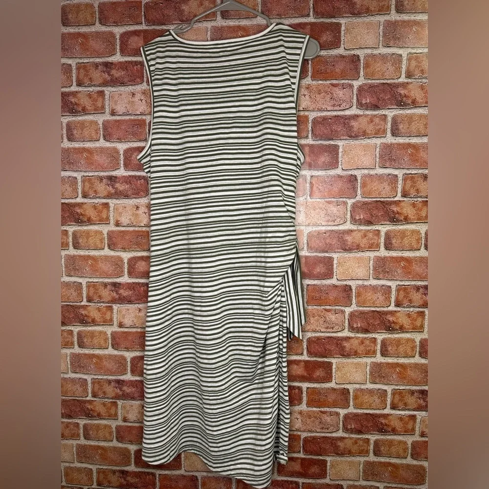 Cotton Striped faux wrap Side Tie green sleeveless Midi Shift Dress 2x petite - Picture 2 of 7